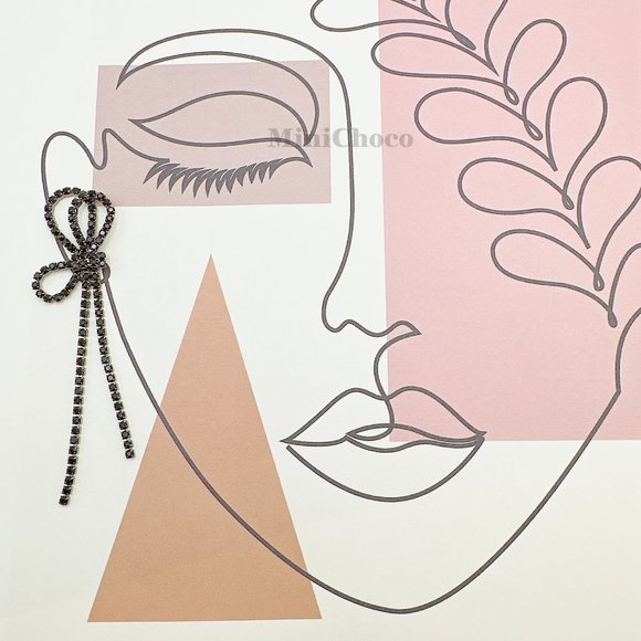 Black Rhinestone Bow Drop Earrings - Picture 5 of 6